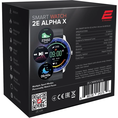 Смарт-часы 2E Alpha X 46 mm Silver-Blue: Емкость батареи, мАч 280