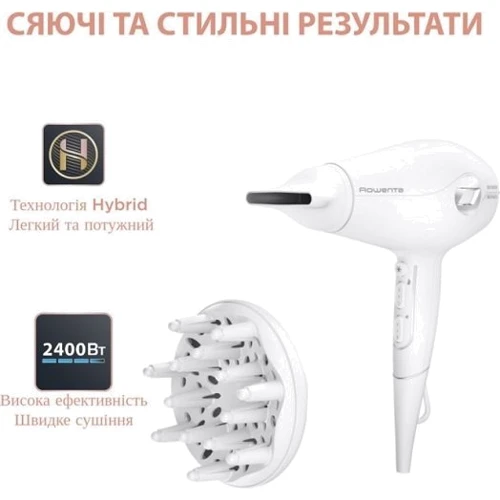 Фен Rowenta Volumizer CV6130F0: Додаткові параметри Концентратор, Диффузор, Петля для подвешивания, Ионизация, Защита от перегрева, Вращение насадки