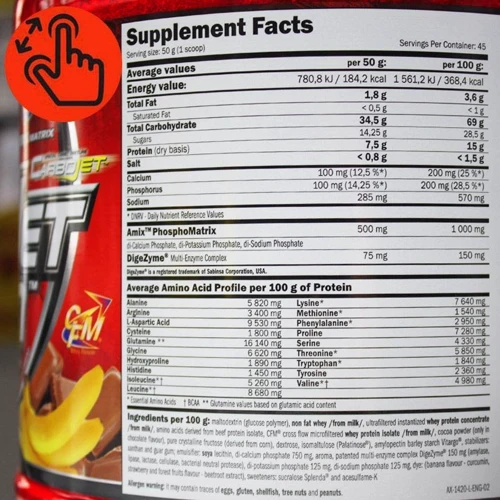 Гейнер Amix CarboJet Gain 2250 g /45 servings/Strawberry