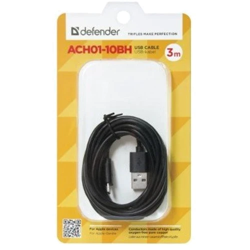 Кабель Defender USB Cable to Lightning 3m Black (87467): Длина 3 м