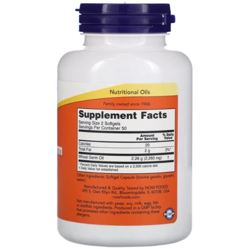 Now Foods Wheat Germ Oil Масло зародышей пшеницы 1130 мг 100 капсул: Форма выпуска Капсулы