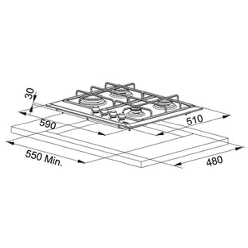 Варочная поверхность газовая Franke FHLM 604 4G CO E 106.0263.749: Расположение панели спереди