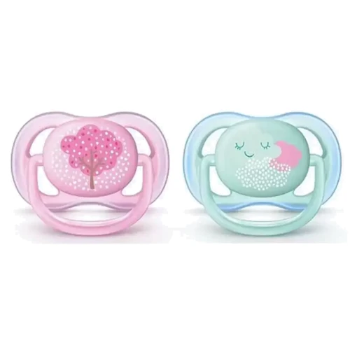 Пустышка для девочки Philips AVENT Ultra Air с декором, 0-6 мес, 2 шт (SCF343/20): Возраст до 6 месяцев