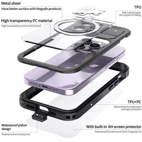 Чохол для iPhone Shellbox M Waterproof Case Black для iPhone 14 Pro Max: Матеріали поликарбонат и полиуретан