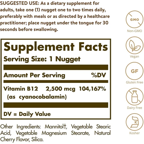 Solgar Vitamin B12 2500 mcg Витамин Б12 60 таблеток: Тип Витамин B