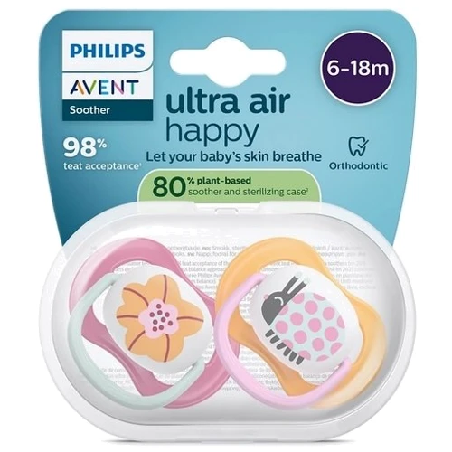 Пустышка Philips Avent Ultra Air, 6-18 мес., 2шт, дизайн для девочек (SCF080/27)