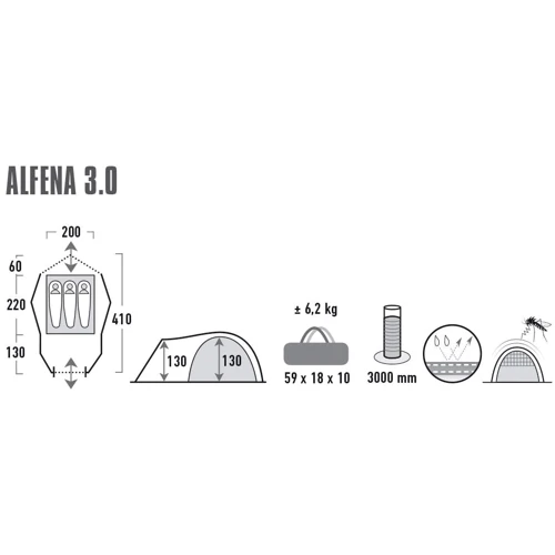 Палатка High Peak Alfena 3.0 Nimbus Grey: Количество мест 3