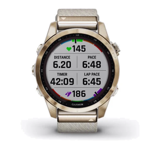 Смарт-часы Garmin Fenix 7S Sapphire Solar Cream Gold Titanium with Cream Heathered Nylon Band (010-02539-39): Цвет ремешка кремовый