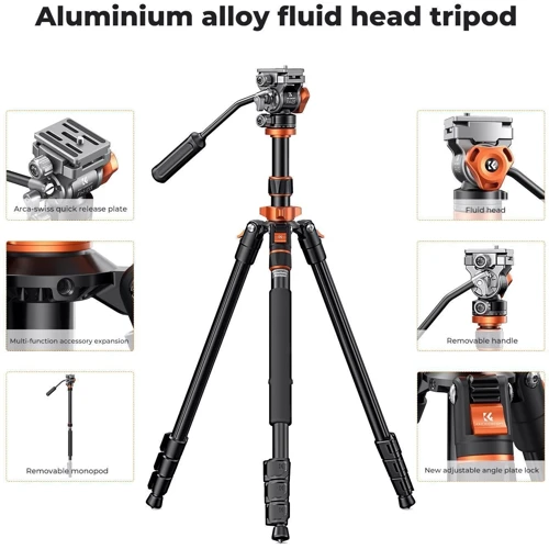 Штатив K&F Concept K234A7+FH-03 (KF09.136): Висота в складеному стані 49 см