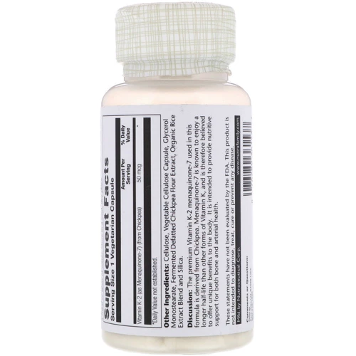 Solaray, Vitamin K-2, Menaquinone-7, 50 mcg, 30 VegCaps (SOR-36153): Тип Витамин K
