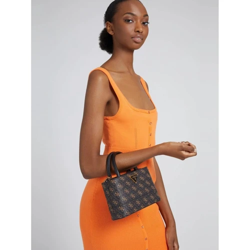 Женская сумка через плечо Guess Cordelia Logo Mini Satchel темно-коричневая (HWQB8377770-BNL): Пол Женский