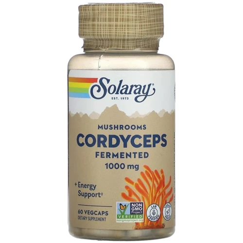 Solaray Organically Grown Fermented Cordyceps Кордицепс 500 мг Ферментированные грибы 60 вегетарианских капсул