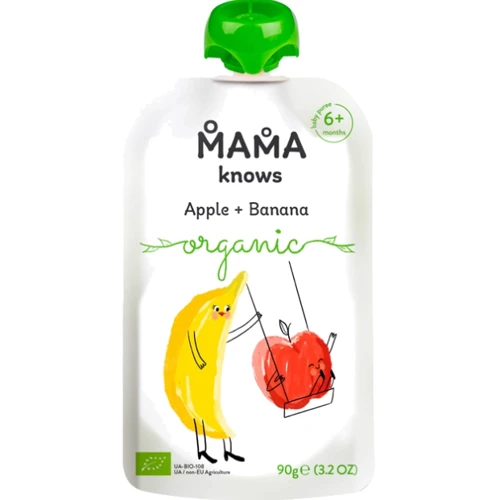 Пюре Mama knows Органічні Яблука та Банан без цукру 90 г (4820016254558)
