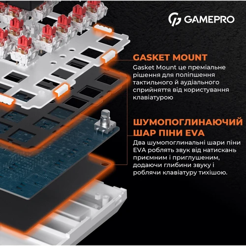 Клавиатура GamePro MK160W (Red) с Hot-Swap RGB White: Дополнительно подсветка клавиш, без цифрового блока, украинская раскладка, бесшумная