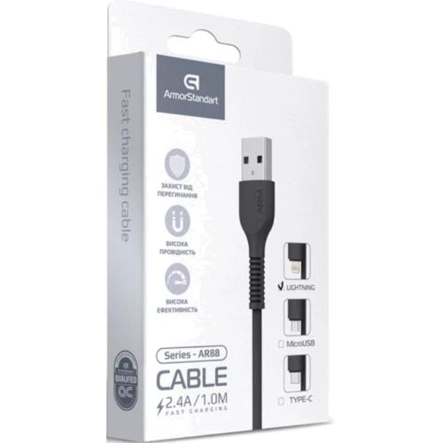 Кабель ArmorStandart USB Cable to Lightning 2.4A 1m Black (ARM60009) фото 4