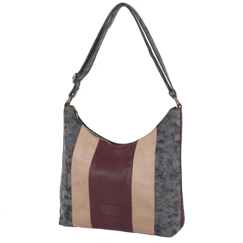 Женская сумка хобо Laskara серая (LK10187-grey-beige-bordo): Стиль Повседневный (Casual)