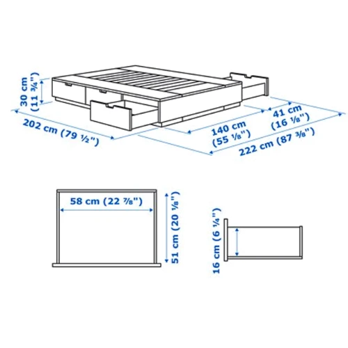 Каркас кровати с ящиками ІКЕА NORDLI 140х200 см (403.498.47) фото 5