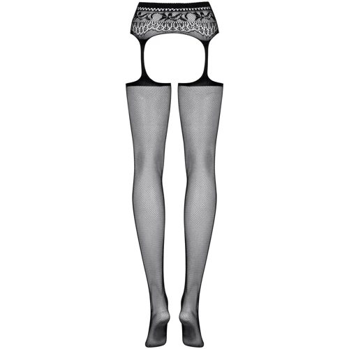 Чулки в мелкую сеточку с поясом Obsessive S307, черный S/M/L