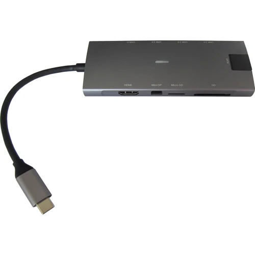 Адаптер Dynamode USB-C to HDMI 4K+Mini DisplayPort+ 3хUSB3.0+RJ45+USB-C Female+SD Grey: Цвет серый
