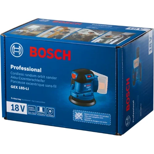 Аккумуляторная эксцентриковая шлифмашина Bosch GEX 185-LI (06013A5021): Макс. частота вращения диска 10000 об/мин