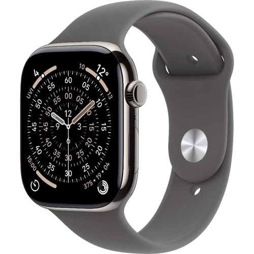 Apple Watch Series 11 GPS + Cellular 46mm Natural Titanium Case with Stone Grey Sport Band - S/M (MFCW4)