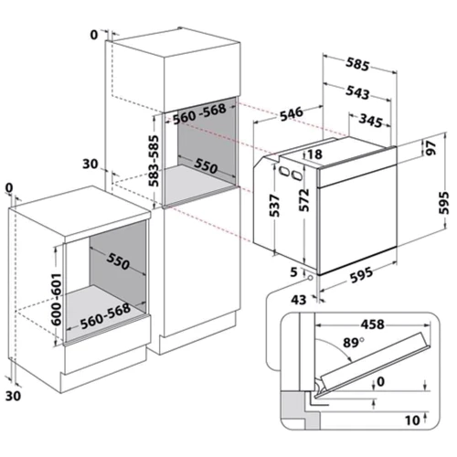 Духова шафа електрична Whirlpool WTAC8411SCAN: Розміри 59.5х59.5х56.4 см