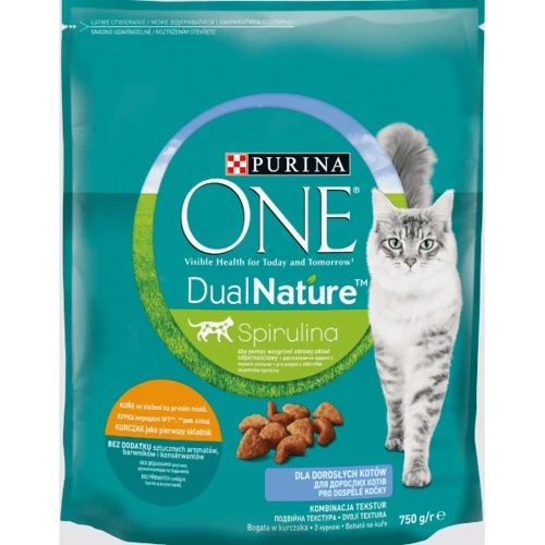 Сухой корм Purina ONE Dual Nature Spirulina для взрослых кошек с курицей 750 г (7613036257633)