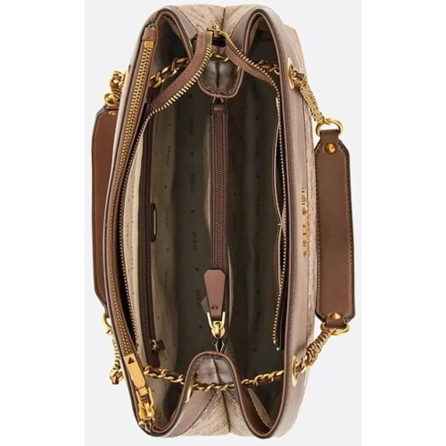 Сумка жіноча GUESS BERTA ELITE SOCIETY CARRYALL LGW коричнева (HWBB8688230-LGW): Фактура Тканая, Матовая, Зернистая, Гладкая