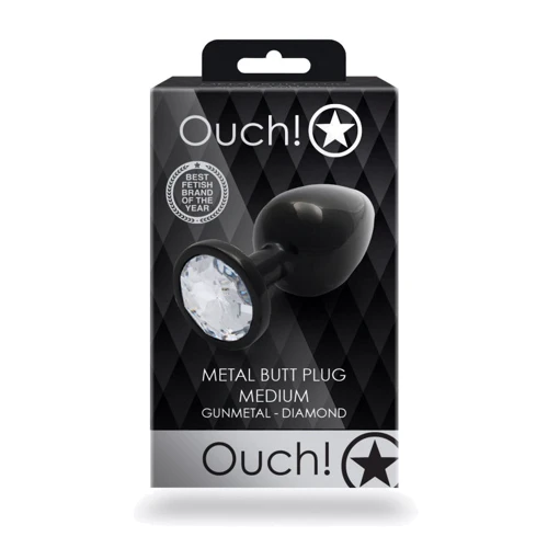 Металлическая анальная пробка Ouch! Heart Gem Gunmetal - Diamond, М