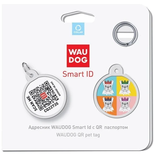 Адресник металевий WAUDOG Smart ID з QR паспортом малюнок Французький бульдог 30 мм (230-0209): Тип Аксессуары к ошейникам