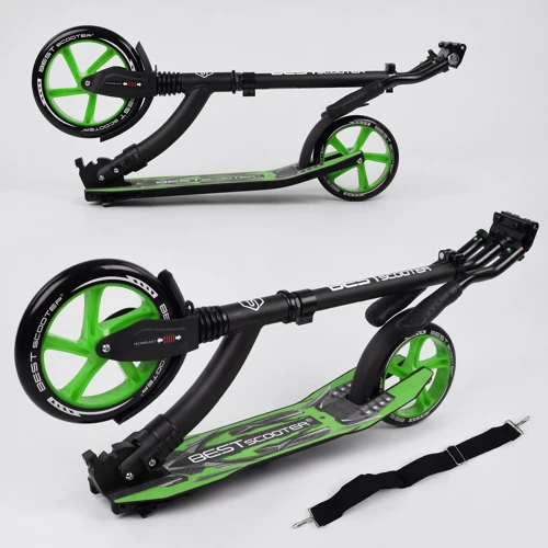Самокат двухколесный Best Scooter с PU колесами, амортизатором, широким рулем, зажимом для руля Black/Green (94767): Тип колес литые