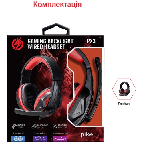 Наушники Piko PX3 Black: Тип крепления оголовные