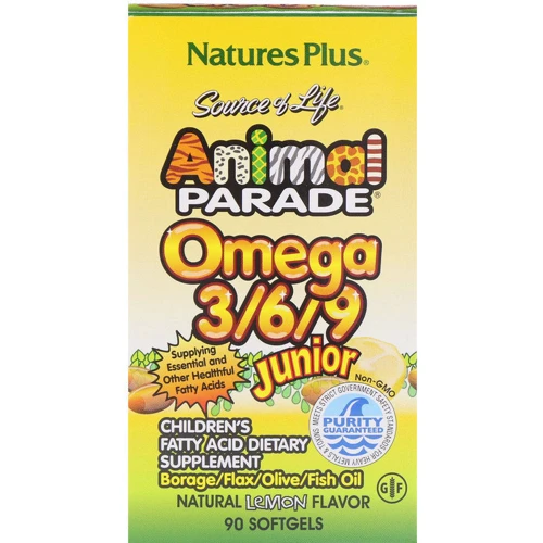 Natures Plus Animal Parade Omega 3/6/9 Junior 90 caps Омега 3-6-9 для детей, вкус лимона: Тип Омега 3-6-9