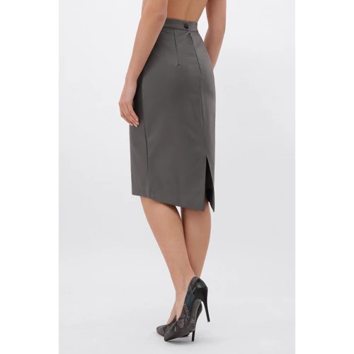 Юбка FashionUp YUB-1082C-L 46 серая карандаш удлиненная миди: Материал Экокожа