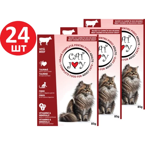 Влажный корм для котов Cat Joy с говядиной в ​​соусе 24х85 г (5949060224115)