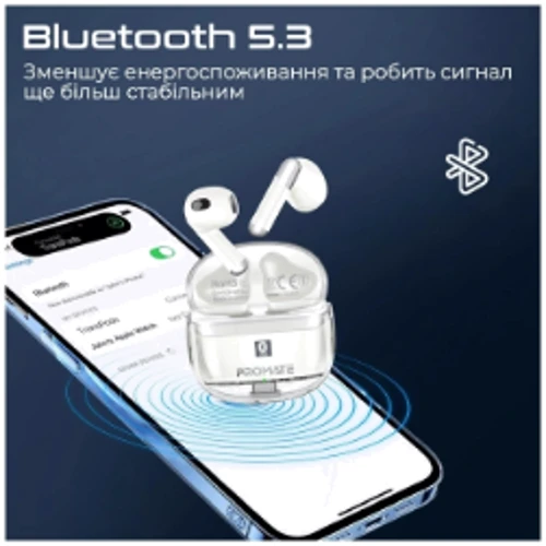 Навушники Promate TransPods White (transpods.white): Тип кріплення без креплений
