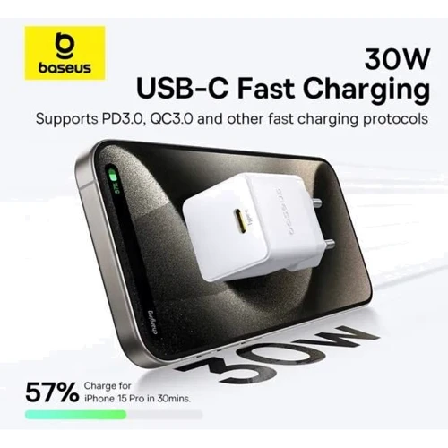 Зарядное устройство Baseus USB-C Wall Charger Palm 1C 30W with USB-C Cable White (P10111605213-01) фото 13