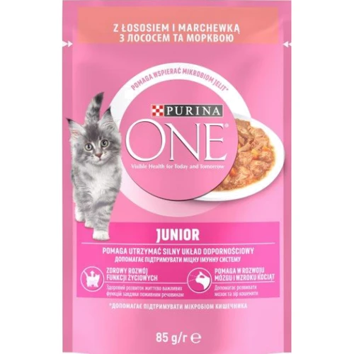 Влажный корм Purina One Junior для котят и беременных кошек с лососем и морковью в соусе 26х85 г (7613038224466): Тип Влажный корм