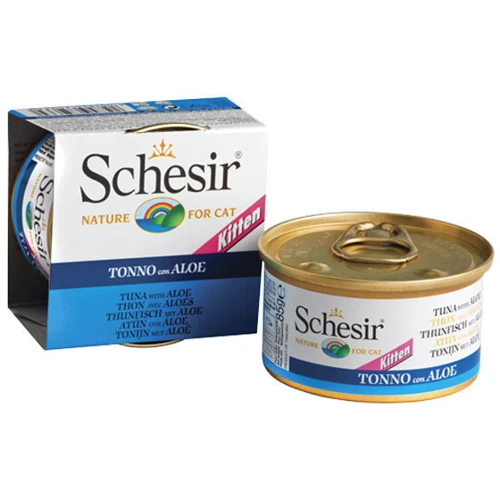 Натуральные консервы для котят Schesir Tuna Aloe Kitten тунец с алоэ и рисом, 85 г