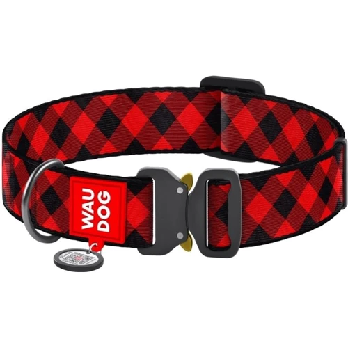 Ошейник для собак WAUDOG Nylon с QR паспортом Шотландка красная, XXL (4535-0100)