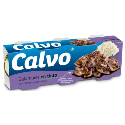 Кальмари Calvo нарізані шматочками у власному чорнилі 3х80 г (8410090301635)