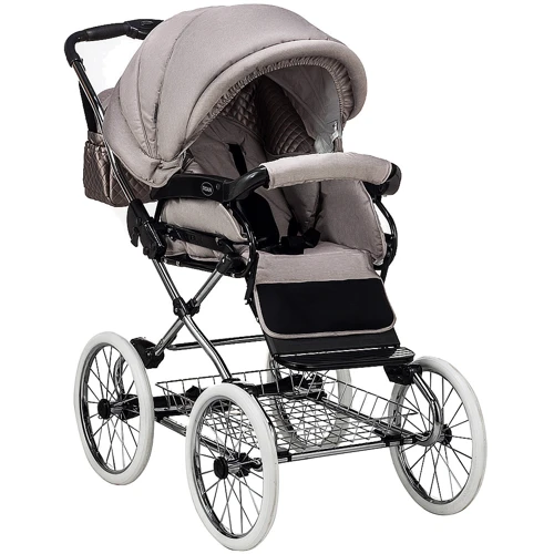 Коляска 2 в 1 класична Roan Marita Prestige (14 "білі колеса, хром рама) P230 бежевий - бежева (шкіра) перламутр (624729): Можливість встановлення люльки є