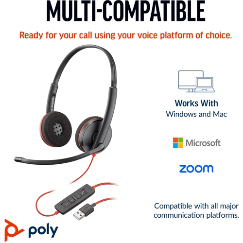 Навушники Poly BlackWire 3220 USB-C/A Black (8X228AA): Тип конструкції накладные