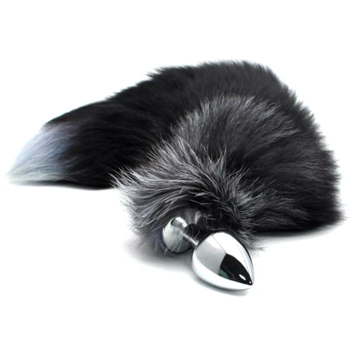 Анальная пробка Alive Anal Pleasure Black And White Fox Tail M