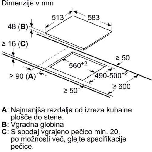 Варильна поверхня електрична Bosch PKE645B17E: Розміри для вбудовування 56 x 49 см