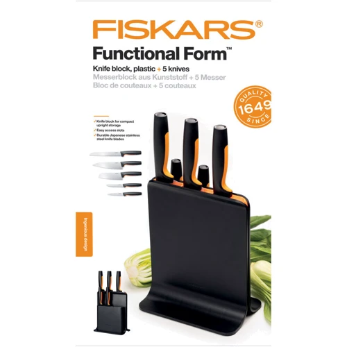Набор кухонных ножей Fiskars FF с черной подставкой 6 пр. (1057554): Материал рукояти Пластик