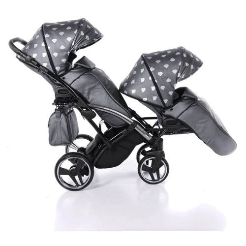Универсальная коляска для двойни 2 в 1 Junama Glow Duo Slim 05, черный с золотым (J-G-DUOs-05): Материал колес полиуретан
