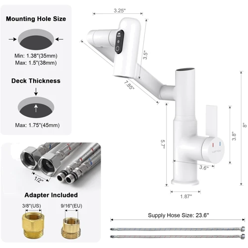 Смеситель для раковины Lefton Single-Hole Rotatable Faucet with Temperature Display-BF2204 White: Вес, кг 1.8