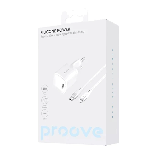 Зарядное устройство Proove Wall Charger USB-C Silicone Power 30W White with Lightning Cable (WCSP20020102): Количество USB-портов 1