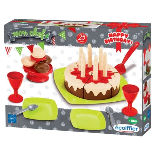Набор посуды Ecoiffier Happy Birthday с тортом , 25 акс., 18мес.+ (2513)